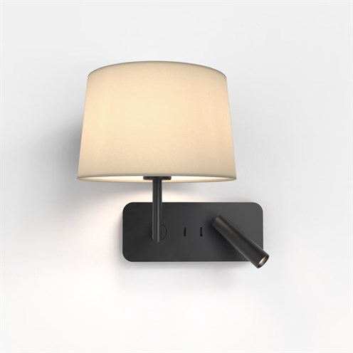 ASTRO+Side by Side Grande USB max. 12W E27 + LED 3,6W 134lm 2700K CRI>90 18°, seinavalgusti, lülitiga, matt must, ilma kuplita (telida eraldi), mõõdud ilma kuplita
