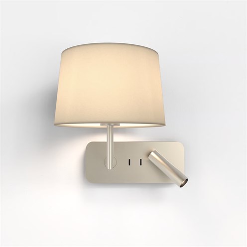ASTRO+Side by Side Grande USB max. 12W E27 + LED 3,6W 134lm 2700K CRI>90 18°, seinavalgusti, lülitiga, matt nikkel, ilma kuplita (telida eraldi), mõõdud ilma kuplita