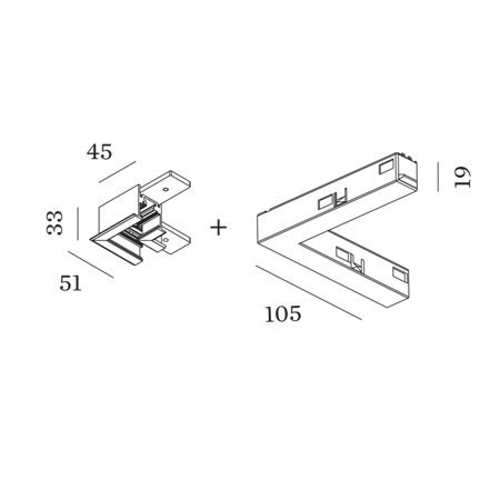 Wever & Ducré+L-CONNECTOR 15A, STREX süsteem, elektriline/mehaaniline connector vasakul ja paremal, süvistatud, must
