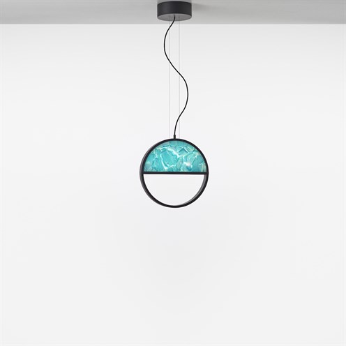Brokis+GEOMETRIC CIRCLE 1/2 TOP LED 10W 1416lm 2700K CRI>90, hämardatav, rippvalgusti, must, BROKISGLASS türkiis opaalklaas