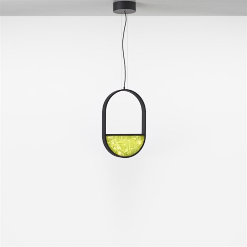 Brokis+GEOMETRIC OVAL 1/3 BOTTOM LED 10W 1416lm 2700K CRI>90, hämardatav, rippvalgusti, must, BROKISGLASS õunaroheline opaalklaas