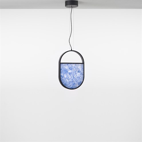 Brokis+GEOMETRIC OVAL 2/3 BOTTOM LED 30W 4248lm 2700K CRI>90, hämardatav, rippvalgusti, must, BROKISGLASS helesinine opaalklaas