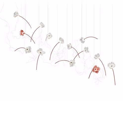 Slamp+Poppy 14 LED 14x3,2W 6300lm 2700K, hämardatav TRIAC, rippvalgusti, klaar/punane