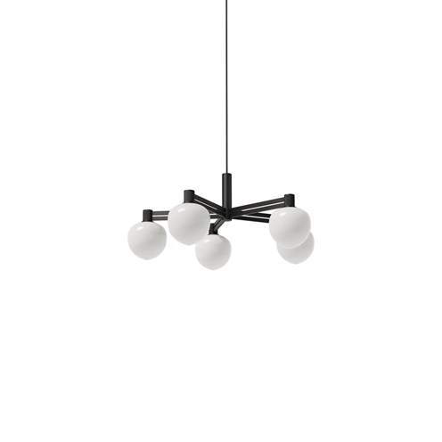 LYFA+MEMOIR CHANDELIER 120 V max 5x28W G9, rippvalgusti, must, opaalklaas