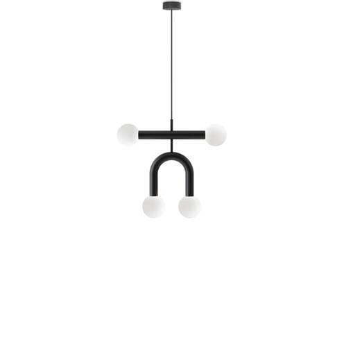 Robin+Rigoberta Pendant Duo Super Curved 4xG9, rippvalgusti, matt must, opaalklaas