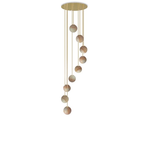 Robin+Royal Chandelier Spiral 9xG9, rippvalgusti, kuldne, kuppel alabaster